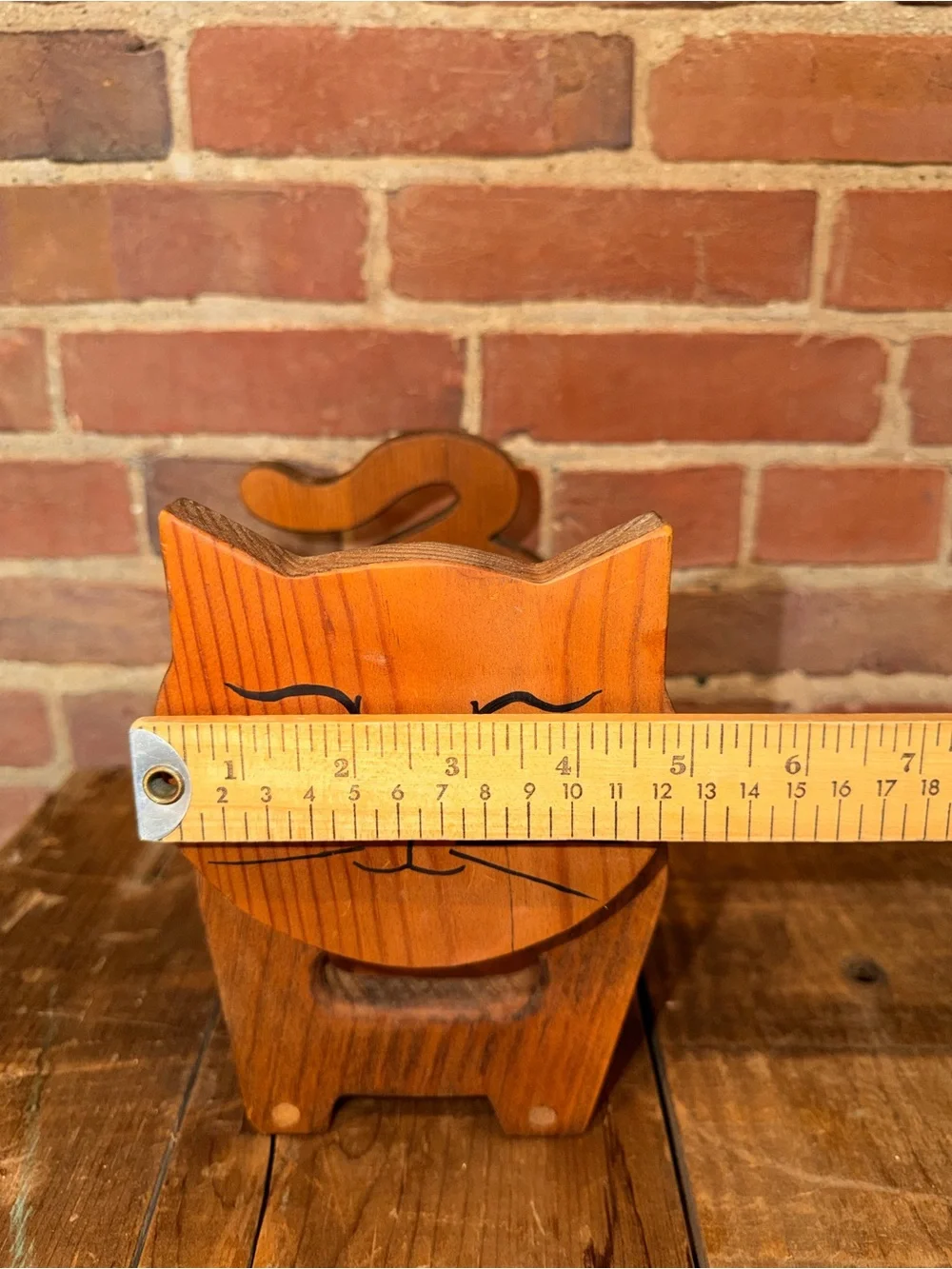 Handcrafted Wooden Cat Napkin Holder - Orange Wood